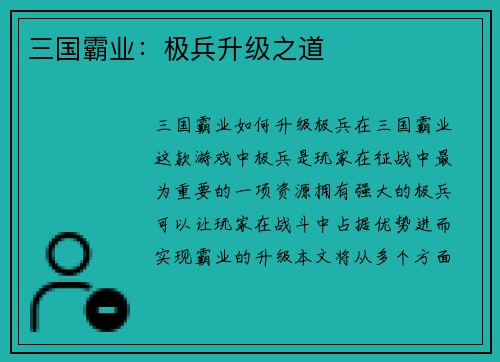 三国霸业：极兵升级之道